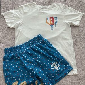 Kids White Tee & Blue Star-Print